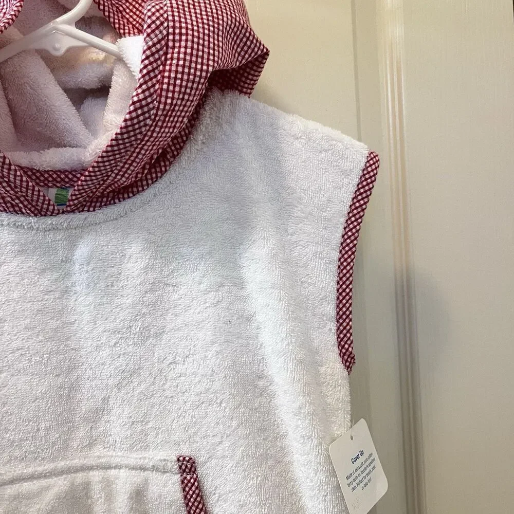 3 Marthas Hooded Terry Swim Cover Up White Red Gingham Seersucker Size 5-6 NWT